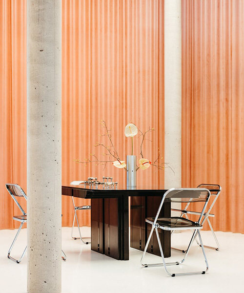 latex curtains create flexible spatial zones and a vibrant backdrop at RHO's berlin studio