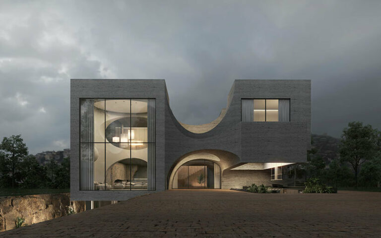 iranian team group plans this 'saya villa' in fluidly sculpted stone