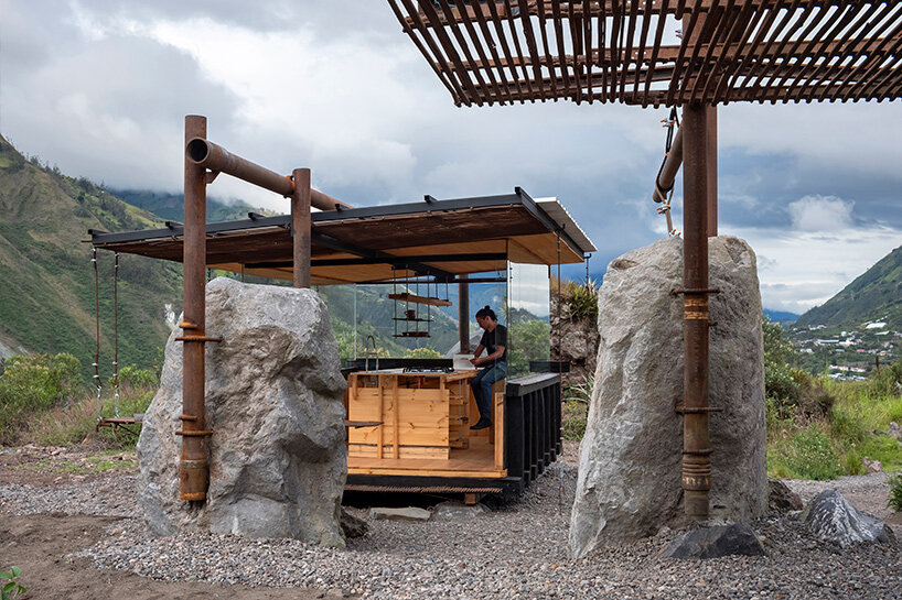 amid ecuador's tungurahua volcano, two lodges emerge from the quarry's stones & history