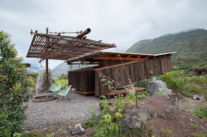 amid ecuador's tungurahua volcano, two lodges emerge from the quarry's stones & history