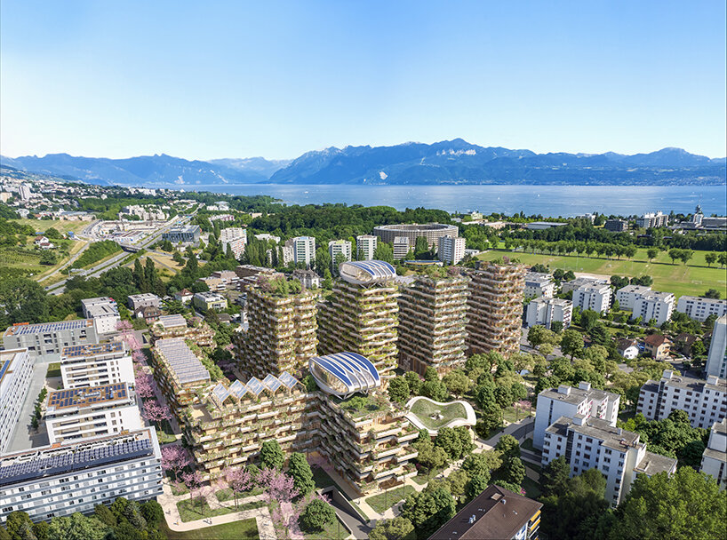 Η οικολογική συνοικία του Vincent Callebaut στην Ελβετία, χωρίς αυτοκίνητα, χωρίς ξύλο, φιλοξενεί καταρράκτες «ουρανού βίλες»