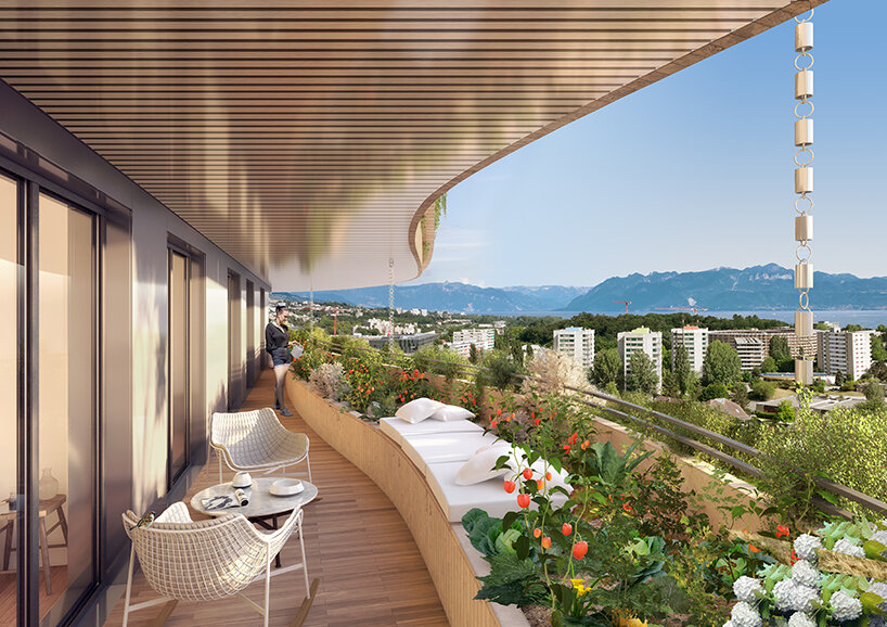 vincent callebaut's carless & timber eco-district in switzerland hosts cascading 'sky villas'