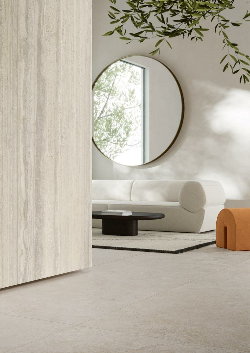 ariostea’s marmi travertino surfaces gives italian travertine stone a porcelain revival