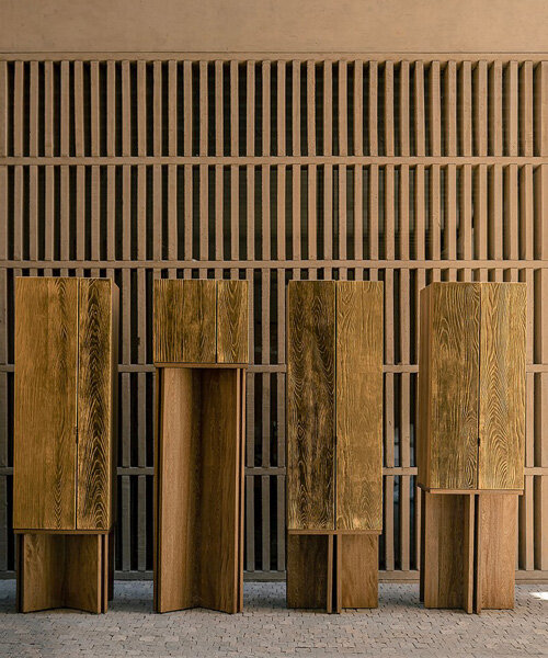 wooden AURUM cabinets clad in 23-karat gold leaf offer various configurations