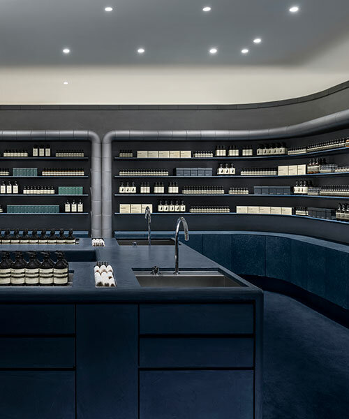 CASE-REAL frames aesop's products with silver local roof tiles at new retail store in japan