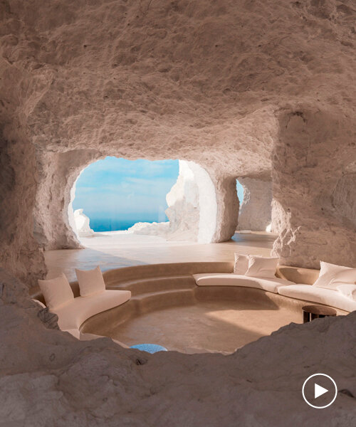 virtual cave house carves the organic landscape of milos in greece