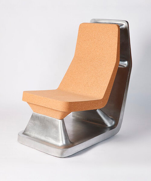 cushioning cork sits atop a robust aluminum base composing chimera chair