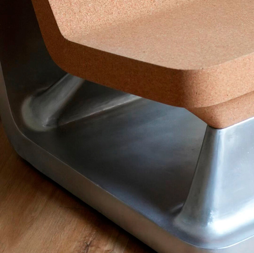 cushioning cork sits atop a robust aluminum base composing chimera chair