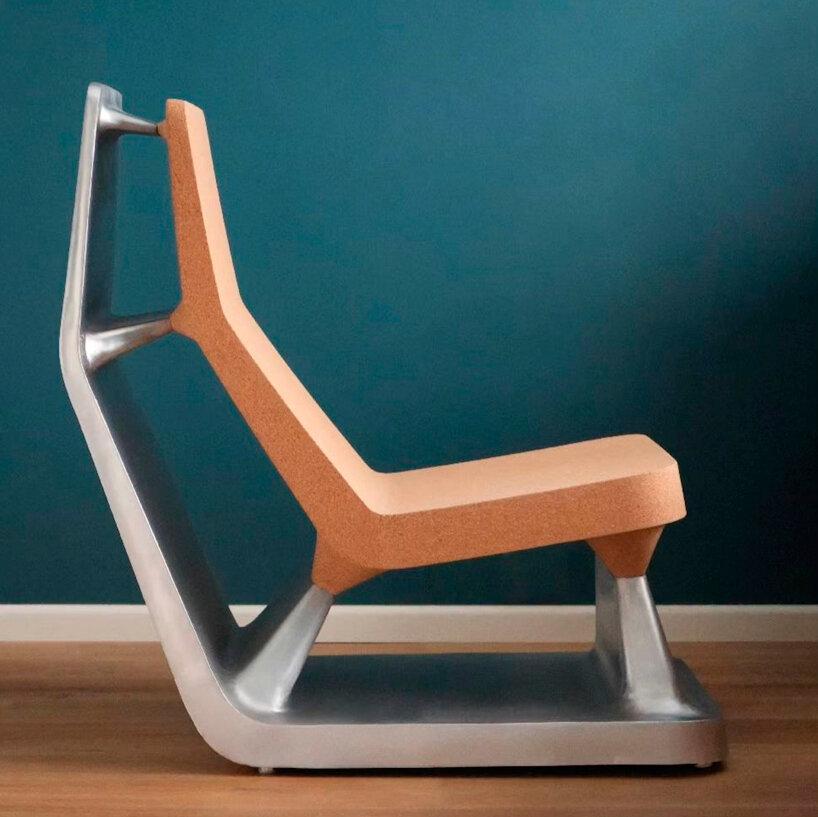cushioning cork sits atop a robust aluminum base composing chimera chair
