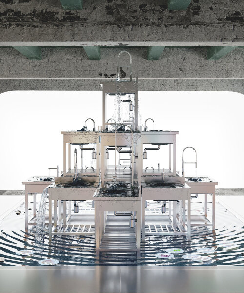 harry nuriev and we are ona stack overflowing kitchen sinks for pop-up installation in paris