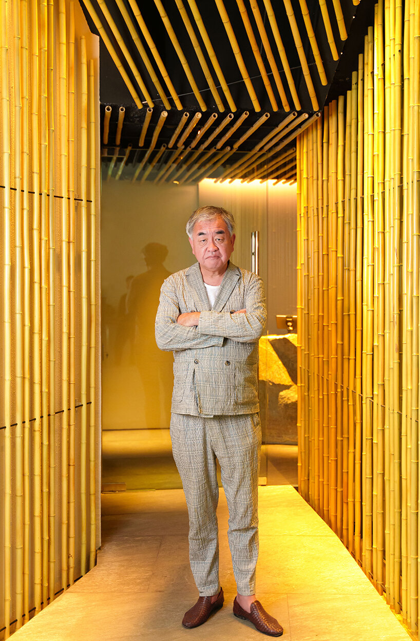 inside kengo kuma's bamboo-lined SUZUKI sushi bar in singapore