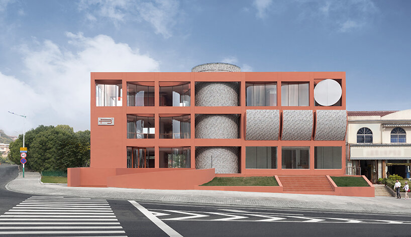 li city study invites 24/7 reading amid a terracotta-hued & skylit backdrop in china