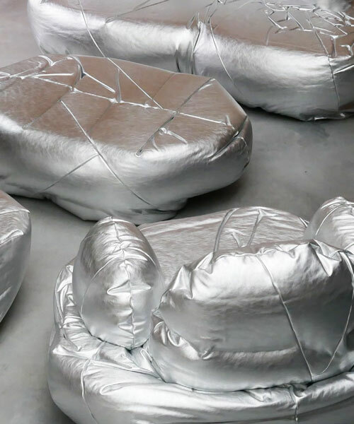 max lamb sculpts leather seating into silver-lined 'clouds' at design miami/ paris