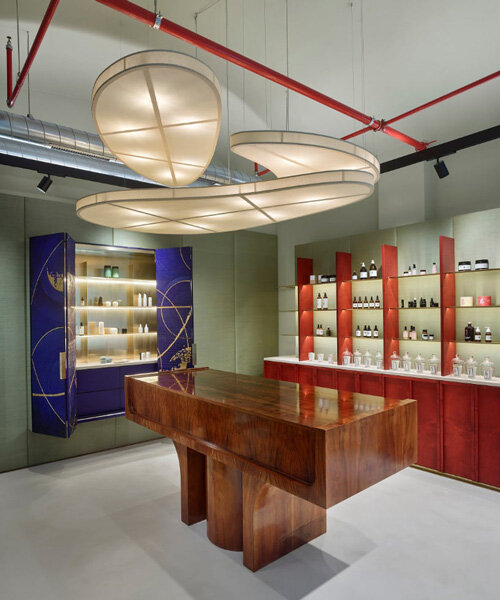 period furniture & suspended pharmacy cabinet mark beauty product showroom in prague