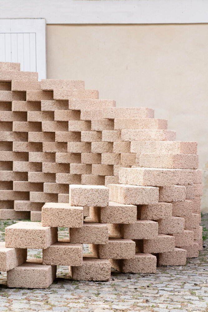 hemp brick installation by park associati explores biobased materials