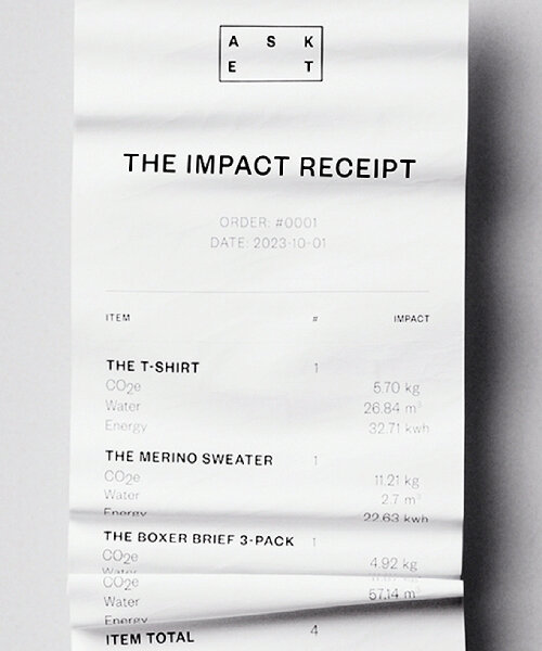 ASKET prints receipts that include carbon, water and energy used to produce its clothes