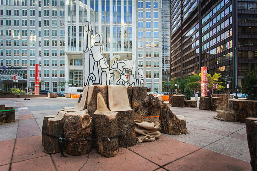 architectural innovations occupy thompson center atrium during chicago biennial