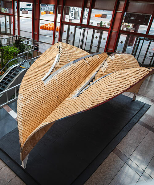 architectural innovations occupy thompson center atrium during chicago biennial