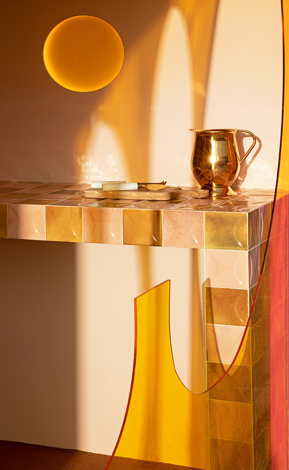 patricia bustos brings 1970s-inspired geometries & mosaics to mecano mobile kitchen space