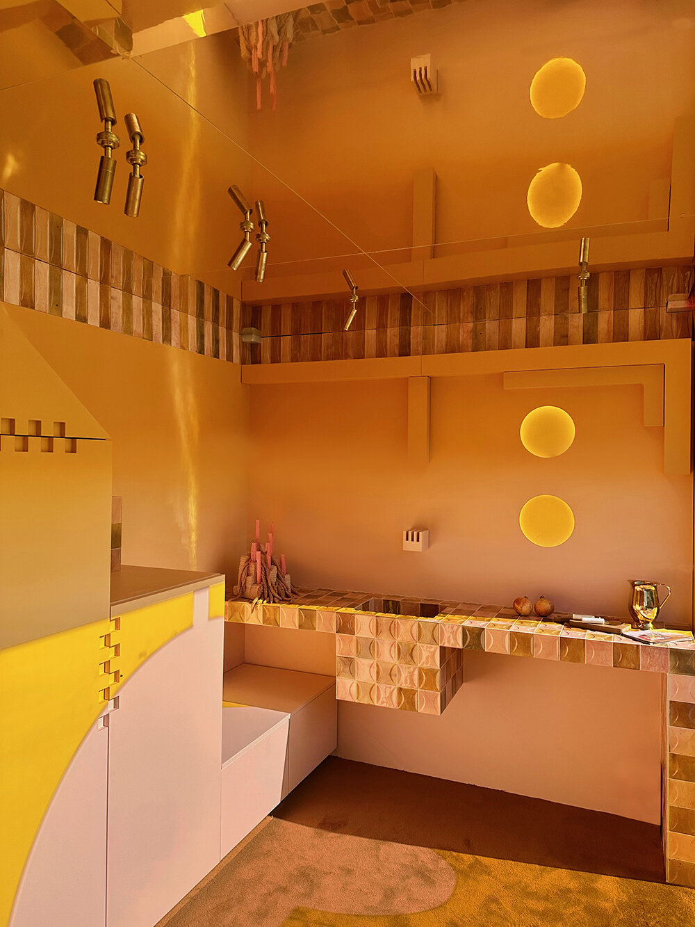patricia bustos brings 1970s-inspired geometries & mosaics to mecano mobile kitchen space