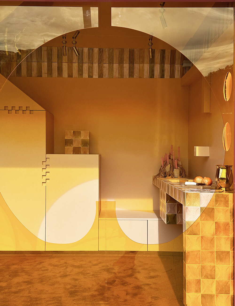 patricia bustos brings 1970s-inspired geometries & mosaics to mecano mobile kitchen space