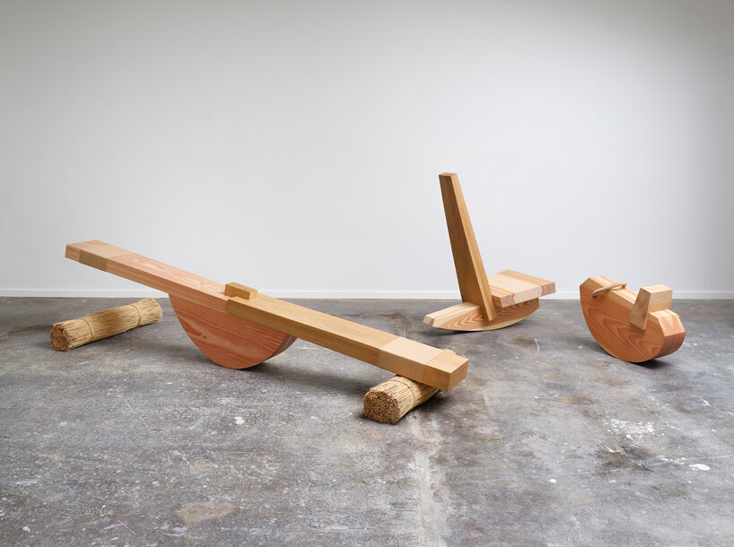 christian & jade's rocking furniture examines wood weight through play, balance and motion