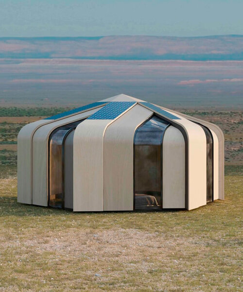 curved plywood panel segments shape a transformable modern kazakh yurt