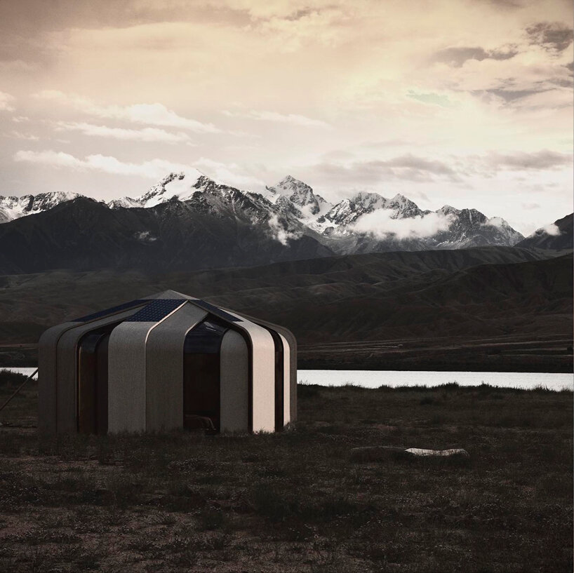 curved plywood panel segments shape a transformable modern kazakh yurt