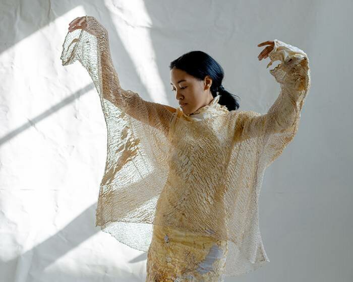 dasha tsapenko grows biodegradable wedding dress from mycelium & vintage ukrainian lace