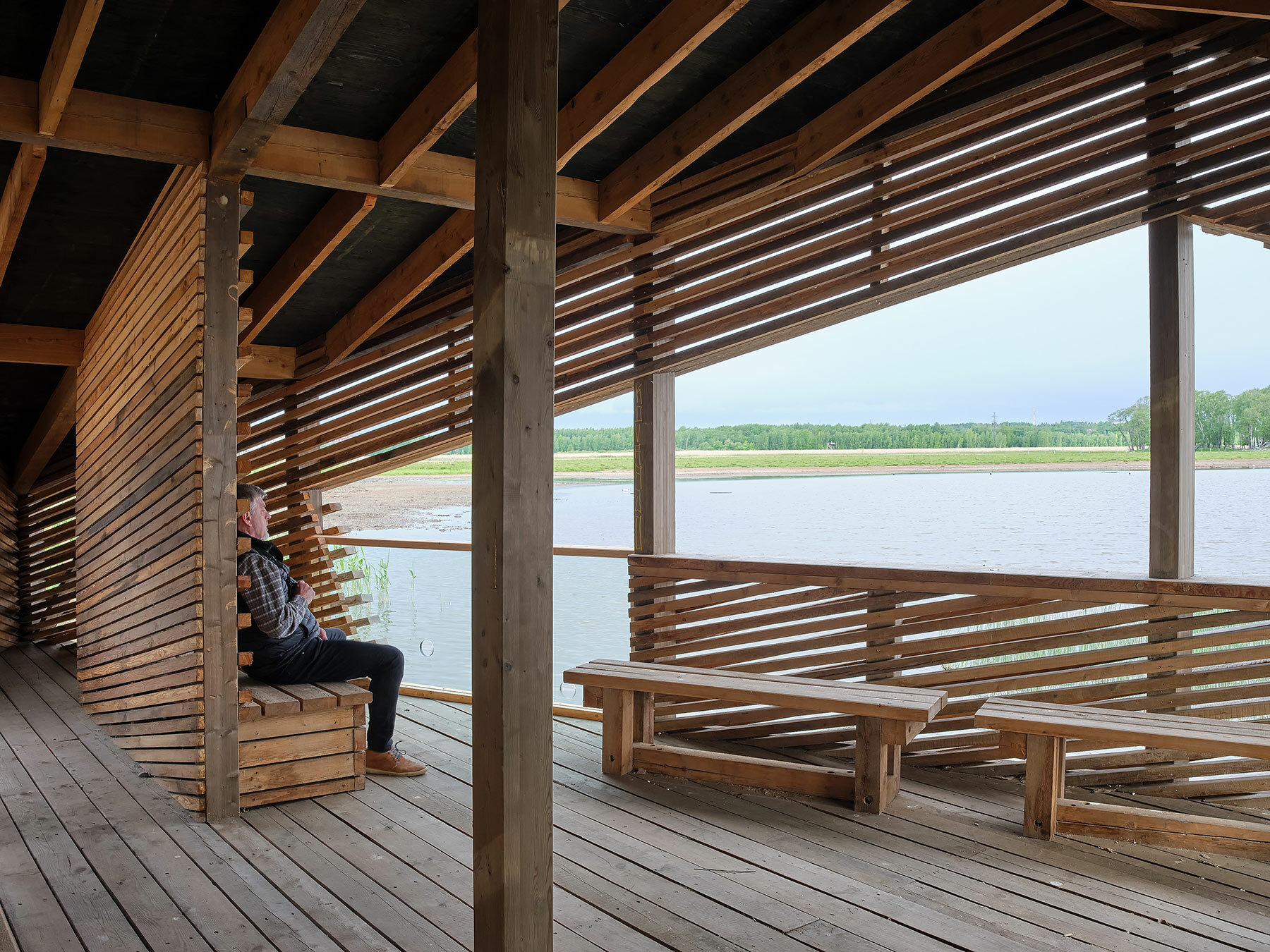 studio puisto for floating birdwatchers finland hut in timber designs