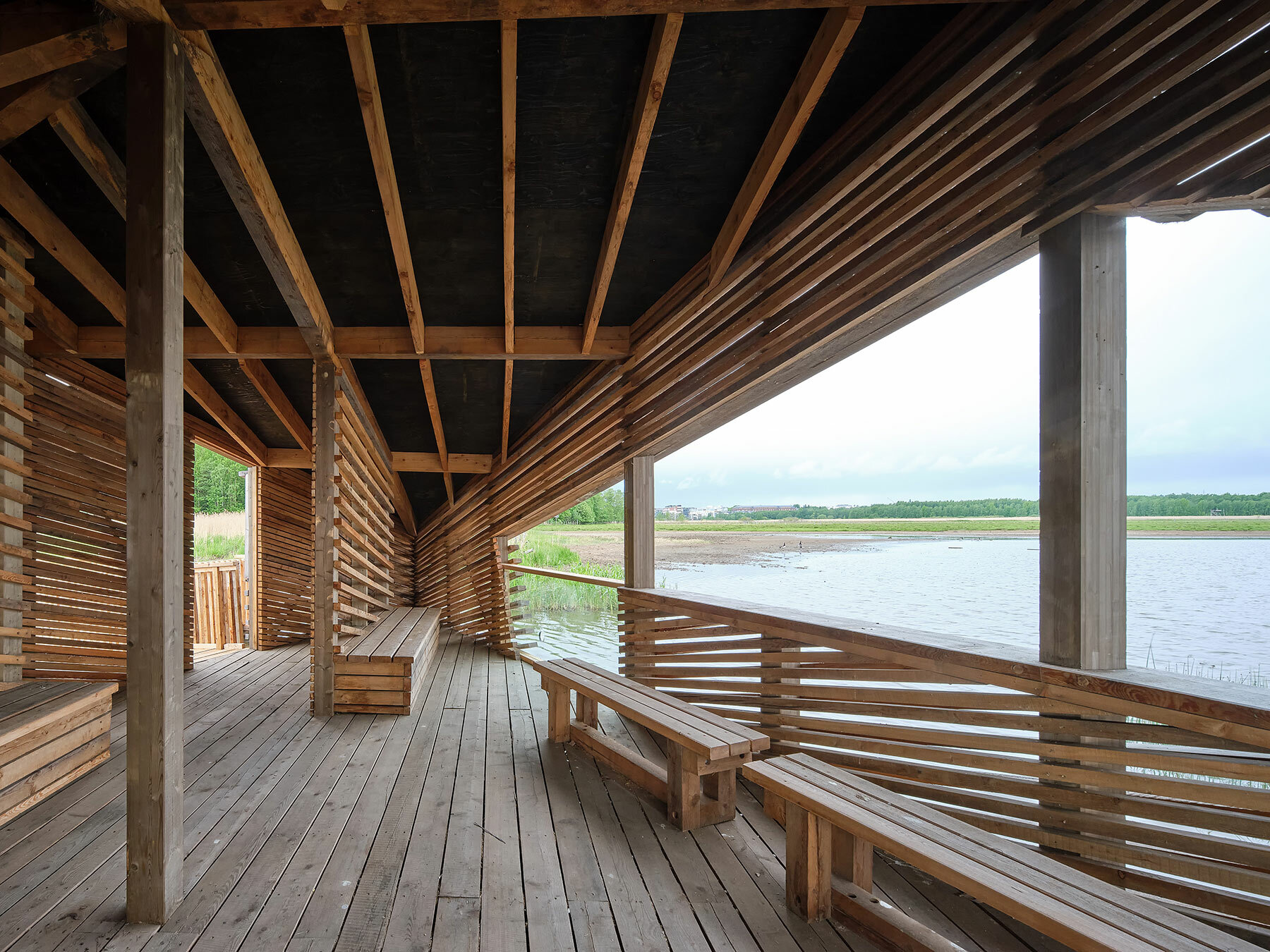 studio puisto floating designs birdwatchers in timber for finland hut