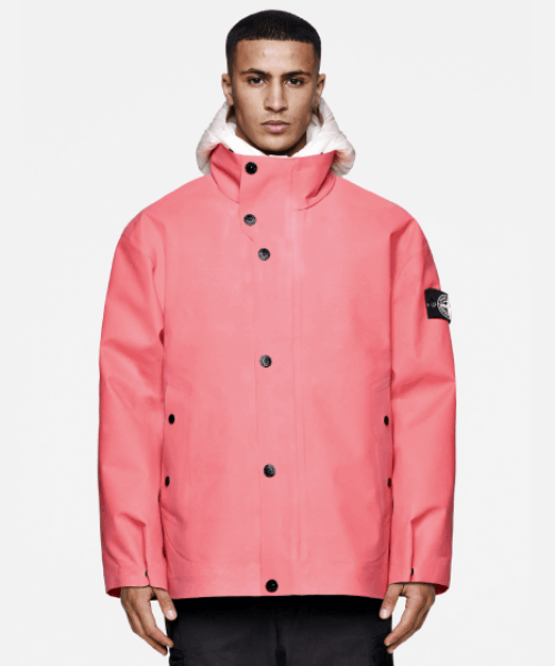 stone island’s thermal-reactive ice jacket slowly changes its color from hot pink to cold white