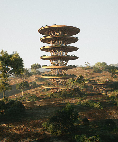 a timber observation tower by victor ortiz will rise over africa's masai mara plains