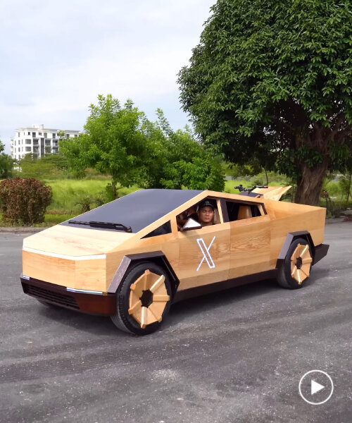 a fully functional wooden tesla cybertruck is built from scratch for elon musk in just 100 days