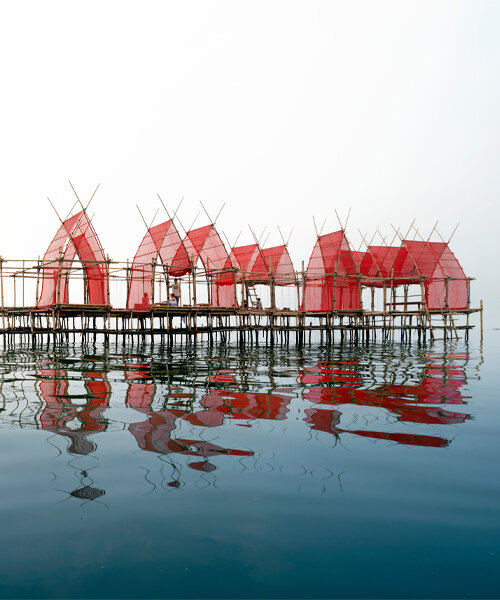 chat architects' oyster-tasting pavilion draws on traditional bamboo scaffolding in thailand