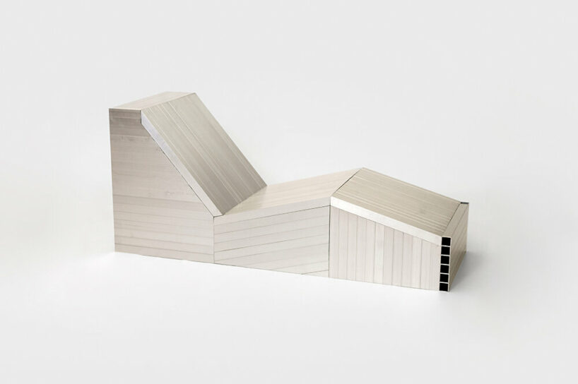 studio HAOS combines zinc sheets and aluminum tubes to craft antimatière furniture series