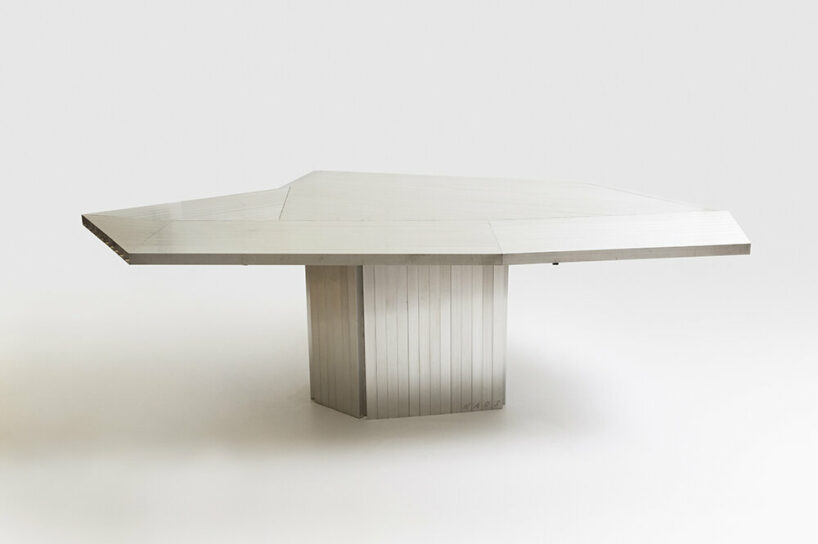 studio HAOS combines zinc sheets and aluminum tubes to craft antimatière furniture series