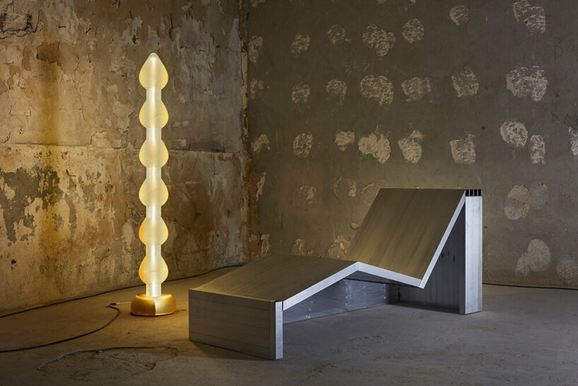studio HAOS combines zinc sheets and aluminum tubes to craft antimatière furniture series