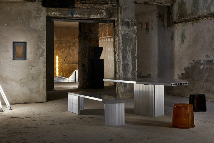 studio HAOS combines zinc sheets and aluminum tubes to craft antimatière furniture series