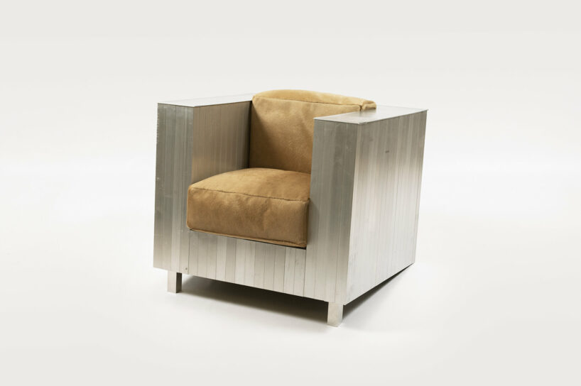 studio HAOS combines zinc sheets and aluminum tubes to craft antimatière furniture series