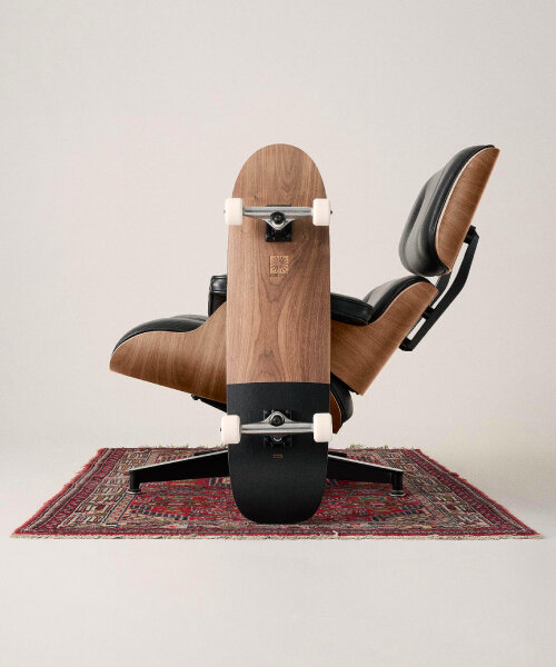 globe recreates iconic charles and ray eames lounge chairs as wooden skateboards