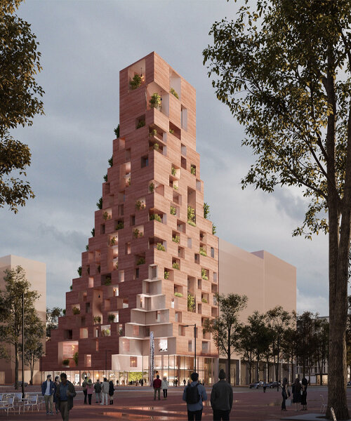 first look at CHYBIK + KRISTOF's winning design for a cascading red tower in tirana