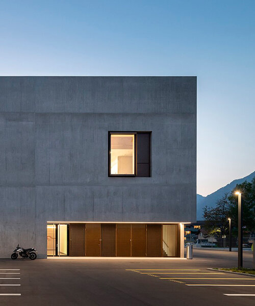 monolithic concrete volume houses sports hall in vernayaz of switzerland