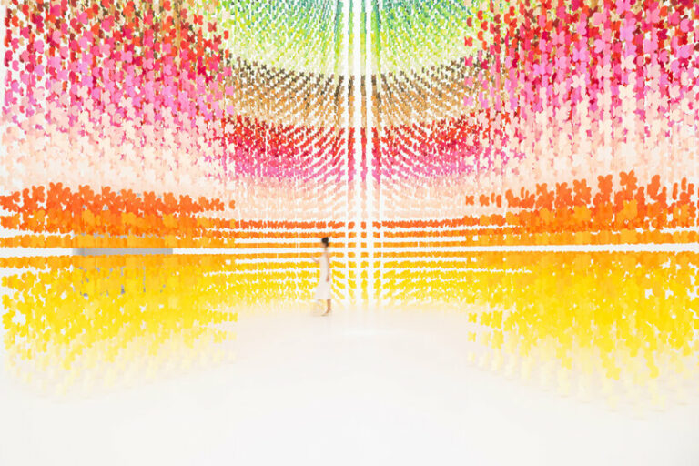 emmanuelle moureaux's colorful installation veils visitors amidst a ...