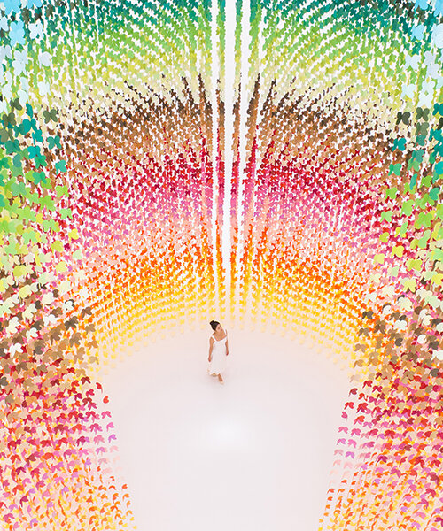 emmanuelle moureaux's colorful installation veils visitors amidst a myriad of butterflies