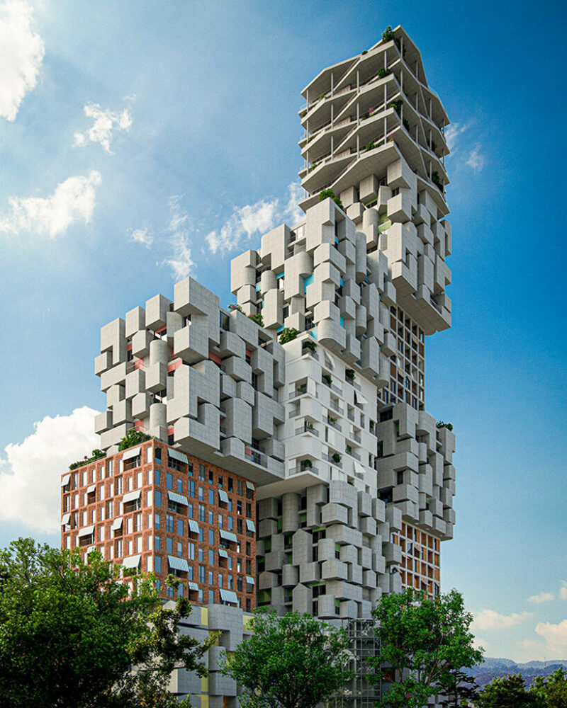 OODA Plans 'hora Vertikale' Village With 13 Stacked Cubes In Tirana