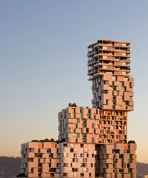 OODA plans 'hora vertikale' as a vertical village of thirteen stacked cubes for tirana