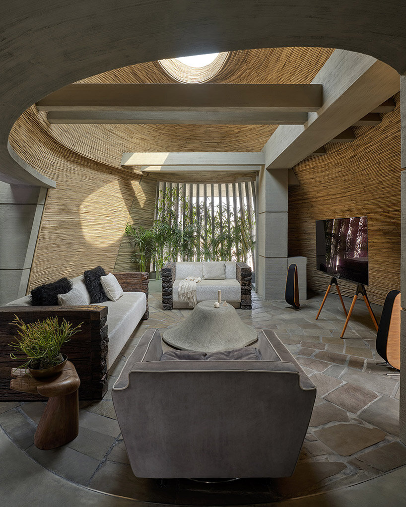 atrey design studio's tilted workspace in india resembles swaying trees