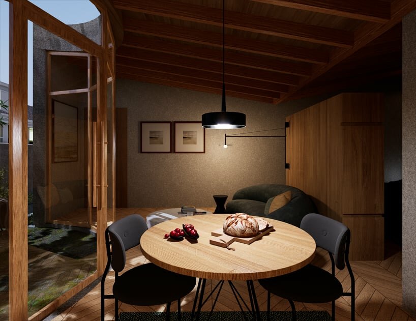 obreval architecture forms a small house around a circular glazed patio in california