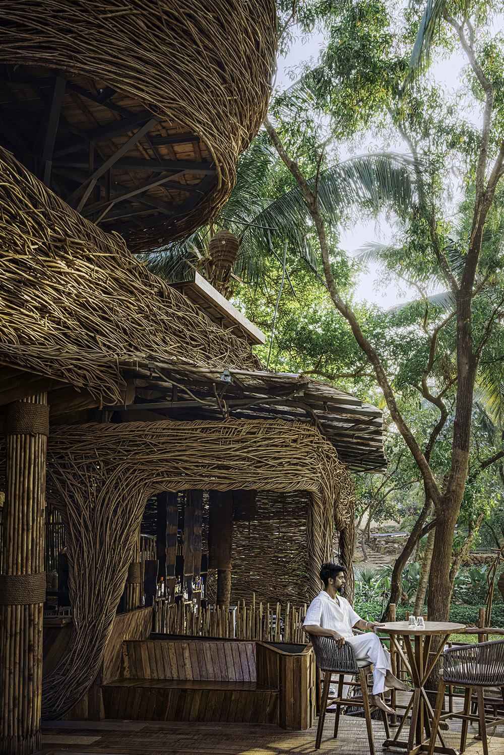 OTHERWORLDS' como agua resto-bar unfolds like a huge bird's nest in the indian forest